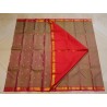 Pure Kanjivaram Silk Saree in Green Brown with Gold Zari Buttas & Red Border