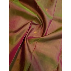 Pure Kanjivaram Silk Saree in Green Brown with Gold Zari Buttas & Red Border