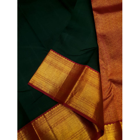 PS332 - PURE KANJIVARAM SILK SAREE - BOTTLE GREEN