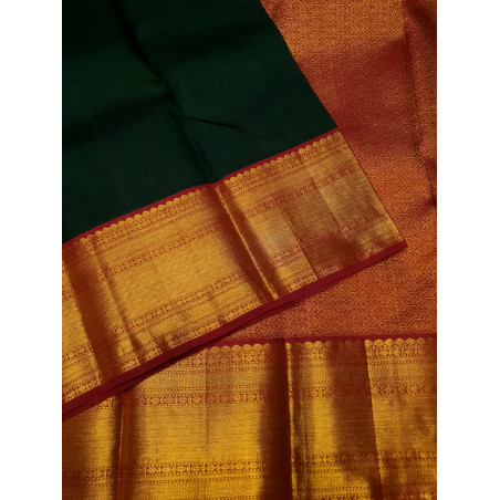 PS332 - PURE KANJIVARAM SILK SAREE - BOTTLE GREEN