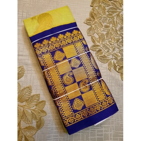 Premium Silkcotton Sarees with Yellow body with Royal Blue border