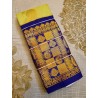Premium Silkcotton Sarees with Yellow body with Royal Blue border