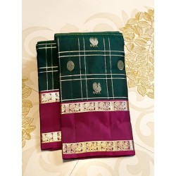 2G Kanjivaram Pure Silk Saree Green and Magenta with Gold Zari Border | Prahla Silks