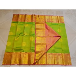 2G Pure Kanjivaram Silk Saree Green with Orange Pallakku Border | Traditional Bridal Wear | Prahla Silks