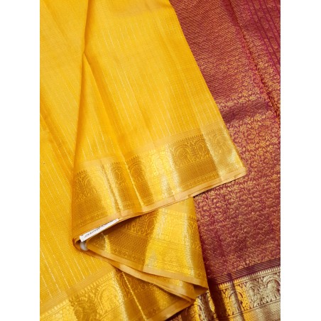 2G Pure Kanjivaram Silk Saree Mustard Yellow with Maroon Zari Border | Prahla Silks
