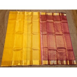 2G Pure Kanjivaram Silk Saree Mustard Yellow with Maroon Zari Border | Prahla Silks
