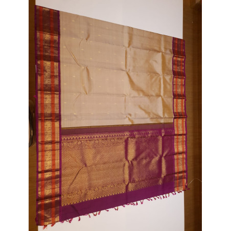 PS341 - 2G KORVAI KANJIVARAM SILKS SAREE - BEIGE
