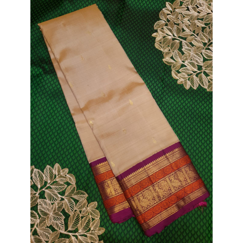PS341 - 2G KORVAI KANJIVARAM SILKS SAREE - BEIGE