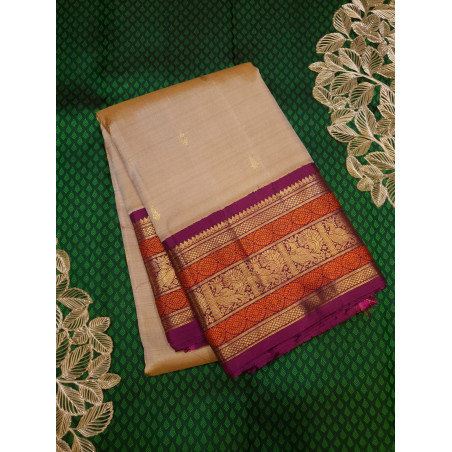 PS341 - 2G KORVAI KANJIVARAM SILKS SAREE - BEIGE