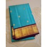 2G Pure Kanjivaram Silk Saree – Turquoise Blue with Majenta Gold Zari Border | Bridal Wear