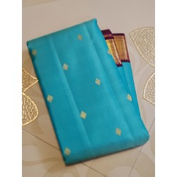2G Pure Kanjivaram Silk Saree – Turquoise Blue with Majenta Gold Zari Border | Bridal Wear