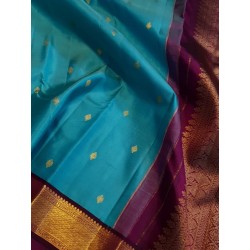 2G Pure Kanjivaram Silk Saree – Turquoise Blue with Majenta Gold Zari Border | Bridal Wear