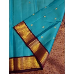 2G Pure Kanjivaram Silk Saree – Turquoise Blue with Majenta Gold Zari Border | Bridal Wear