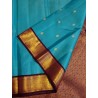 2G Pure Kanjivaram Silk Saree – Turquoise Blue with Majenta Gold Zari Border | Bridal Wear