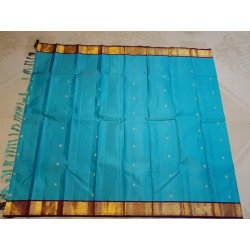 2G Pure Kanjivaram Silk Saree – Turquoise Blue with Majenta Gold Zari Border | Bridal Wear