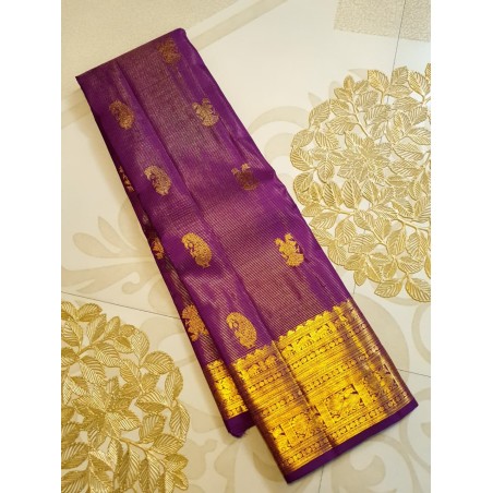 2G Pure Kanjivaram Silk Saree in Royal Purple with Gold Zari Border | Bridal Wedding Silk Saree