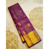 2G Pure Kanjivaram Silk Saree in Royal Purple with Gold Zari Border | Bridal Wedding Silk Saree