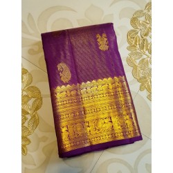 2G Pure Kanjivaram Silk Saree in Royal Purple with Gold Zari Border | Bridal Wedding Silk Saree