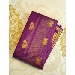 2G Pure Kanjivaram Silk Saree in Royal Purple with Gold Zari Border | Bridal Wedding Silk Saree