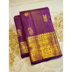 2G Pure Kanjivaram Silk Saree in Royal Purple with Gold Zari Border | Bridal Wedding Silk Saree
