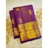 2G Pure Kanjivaram Silk Saree in Royal Purple with Gold Zari Border | Bridal Wedding Silk Saree