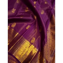 2G Pure Kanjivaram Silk Saree in Royal Purple with Gold Zari Border | Bridal Wedding Silk Saree