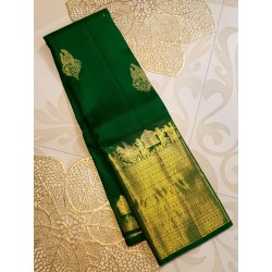 Green Kanjivaram Silk Saree with Buttas and Grand Zari Border | Prahla Silks