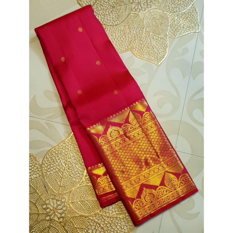 2G Pure Kanjivaram Silk Saree with Buttas and Grand Zari Border- Pink | Prahla Silks