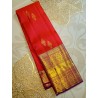 2G Pure Kanjivaram Silk Saree with Buttas and Grand Zari Border- Coral red | Prahla Silks