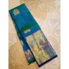 2G Pure Kanjivaram Silk Saree with Buttas and Grand Zari Border- Peacock Blue | Prahla Silks
