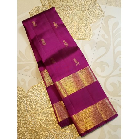 2G Pure Kanjivaram Silk Saree with Buttas and Grand Zari Border- Maroon | Prahla Silks