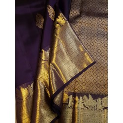 2G Pure Kanjivaram Silk Saree with Buttas and Grand Zari Border- Navy Blue | Prahla Silks