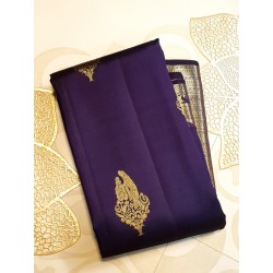 2G Pure Kanjivaram Silk Saree with Buttas and Grand Zari Border- Navy Blue | Prahla Silks