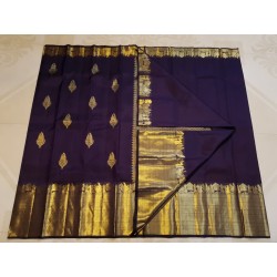 2G Pure Kanjivaram Silk Saree with Buttas and Grand Zari Border- Navy Blue | Prahla Silks