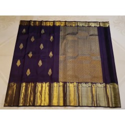 2G Pure Kanjivaram Silk Saree with Buttas and Grand Zari Border- Navy Blue | Prahla Silks