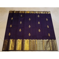2G Pure Kanjivaram Silk Saree with Buttas and Grand Zari Border- Navy Blue | Prahla Silks