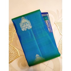 2G Pure Kanjivaram Silk Saree with Buttas and Grand Zari Border- Peacock Blue | Prahla Silks