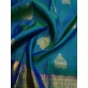 2G Pure Kanjivaram Silk Saree with Buttas and Grand Zari Border- Peacock Blue | Prahla Silks