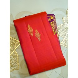 2G Pure Kanjivaram Silk Saree with Buttas and Grand Zari Border- Coral red | Prahla Silks