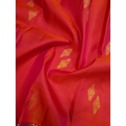2G Pure Kanjivaram Silk Saree with Buttas and Grand Zari Border- Coral red | Prahla Silks
