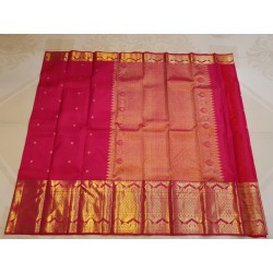 2G Pure Kanjivaram Silk Saree with Buttas and Grand Zari Border- Pink | Prahla Silks