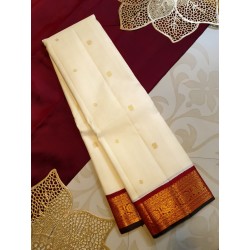 2G Pure Kanjivaram Silk Saree – Off-White & Chilli Red with Korvai Border