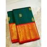2G Pure Kanjivaram Silk Saree Bottle Green with Chilly Red Border & Peacock Butta | Prahla Silks