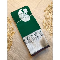Semi Kanchi Silk Saree in Dark Green with silver zari