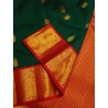2G Pure Kanjivaram Silk Saree Bottle Green with Chilly Red Border & Peacock Butta | Prahla Silks