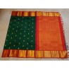 2G Pure Kanjivaram Silk Saree Bottle Green with Chilly Red Border & Peacock Butta | Prahla Silks