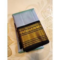 2G Kanjivaram Silk Saree in Pastel Lavender with Black, Gold Zari & Peacock Border | Prahla Silks