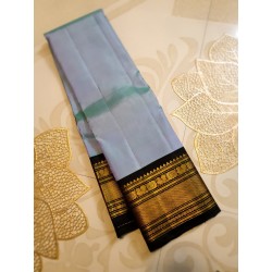 2G Kanjivaram Silk Saree in Pastel Lavender with Black, Gold Zari & Peacock Border | Prahla Silks