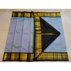 2G Kanjivaram Silk Saree in Pastel Lavender with Black, Gold Zari & Peacock Border | Prahla Silks