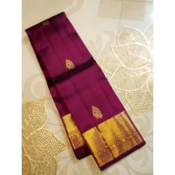 2G Pure Kanjivaram Silk Saree in Royal Wine with Gold Zari Border & Peacock Butta | Prahla Silks
